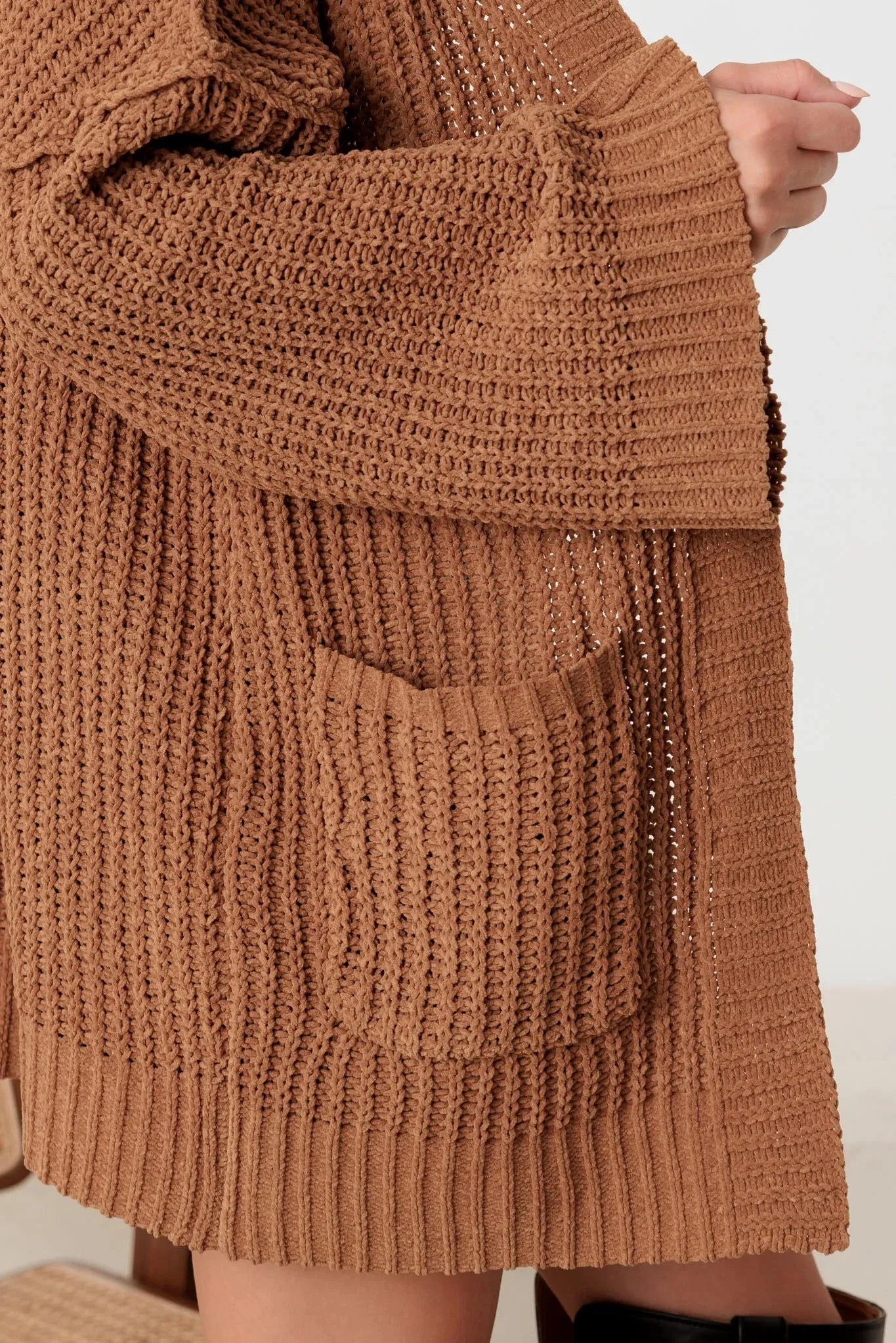 Long Sleeve Two Pocket Open Front Knit Cardigan - Tasha Apparel Wholesale