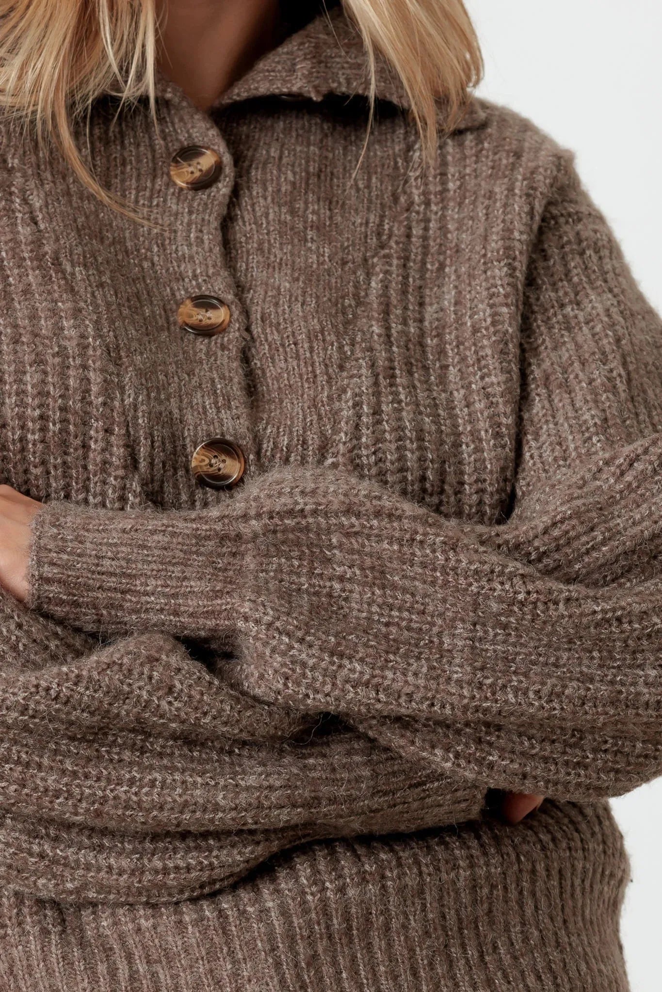 100% Wool Button-Up Neck Pullover Sweater - Tasha Apparel Wholesale