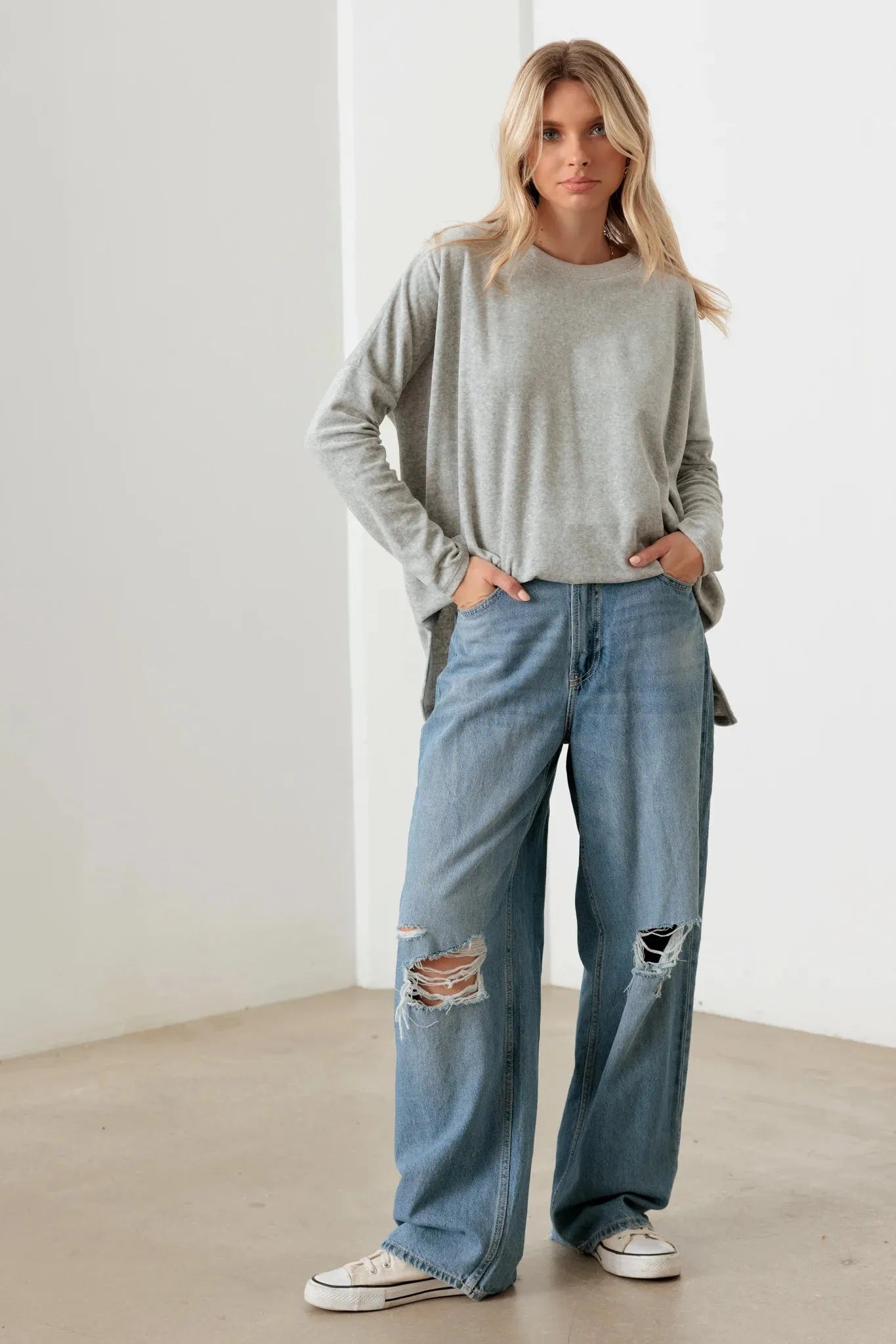 Cotton Blend Velour Long Sleeve Sweatshirt - Tasha Apparel Wholesale