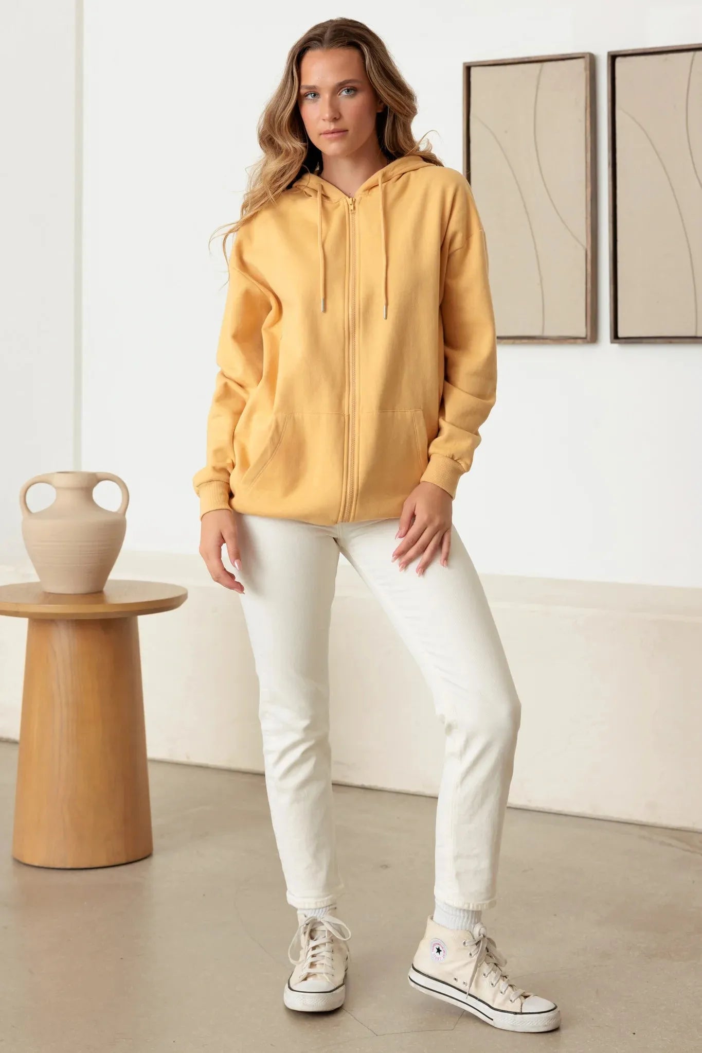 Zip-Up Long Sleeve Two Pocket Hooded Sweatshirt - Tasha Apparel Wholesale