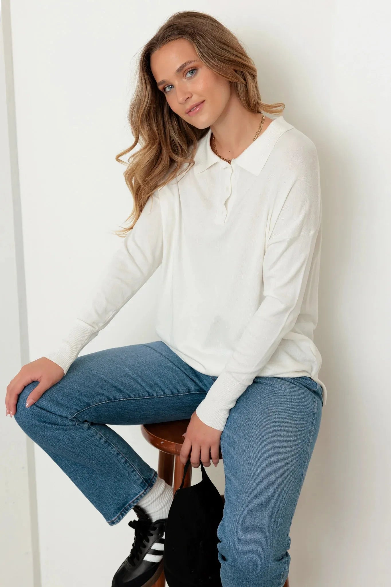 Collar Polo Soft Knit Sweater Top - Tasha Apparel Wholesale
