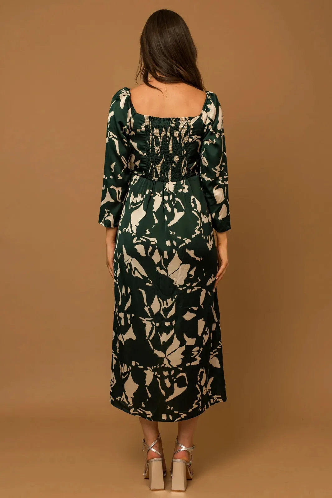 Long Sleeve Smocked Back Wrap Midi Dress - Tasha Apparel Wholesale