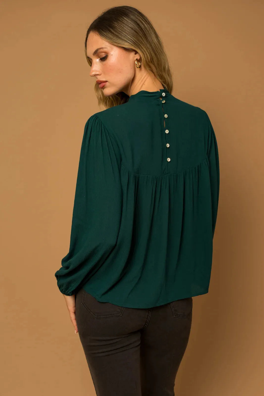 Mock Neck Back Button Down Long Sleeve Top - Tasha Apparel Wholesale