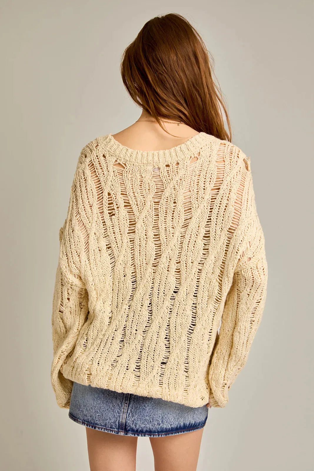 Long Sleeve Round Neckline Relax Crochet Sweater - Tasha Apparel Wholesale