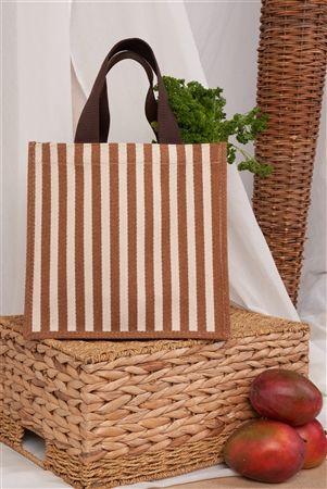 Caramel Ivory Striped Structured Fashionable Tote Bag