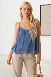 Blue Strappy Pleated Cami Top