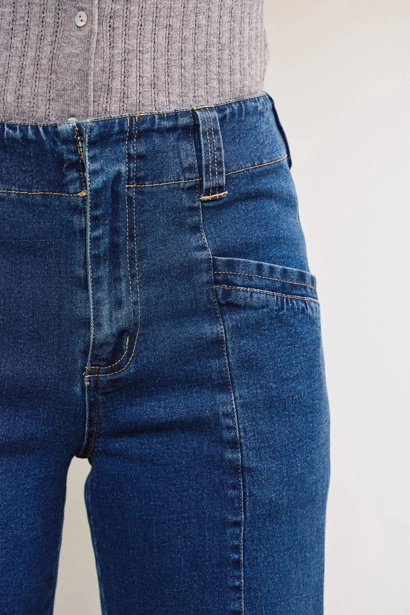 Mid Waist Wide Leg Two Long Pocket Jeans - Tasha Apparel Wholesale