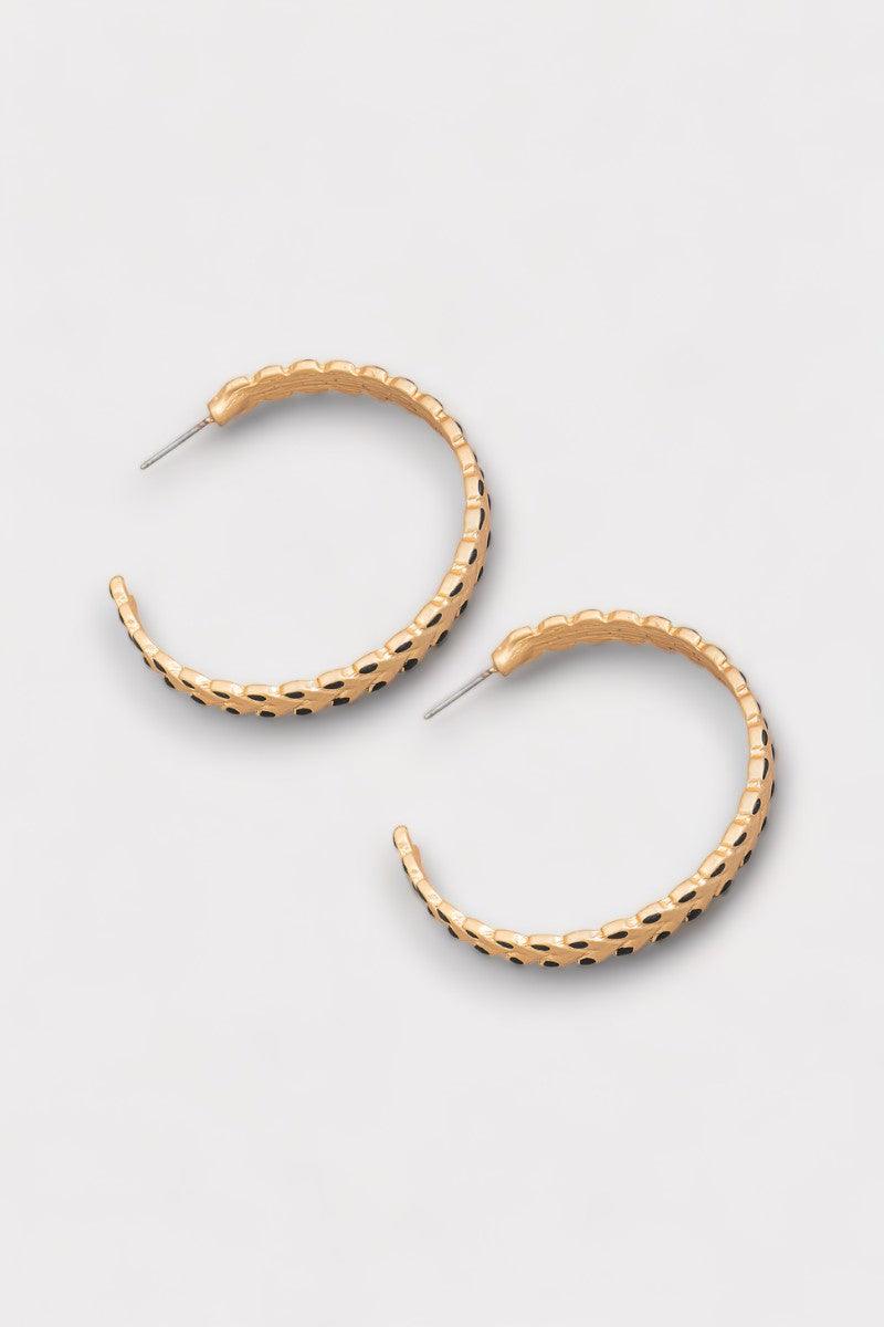 Coated Leaf Accent Metallic Chevron Hoop Earrings - Tasha Apparel Wholesale