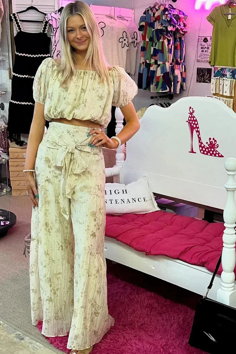 Floral Print Front Tie Smocked Back Wide-Leg Palazzo Pants - Tasha Apparel Wholesale