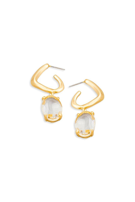 Oval Crystal Drop Hoop Earrings - Tasha Apparel Wholesale