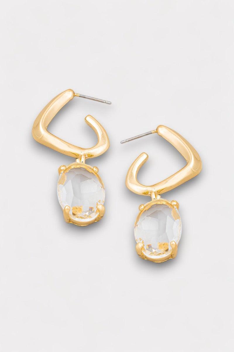 Oval Crystal Drop Hoop Earrings - Tasha Apparel Wholesale