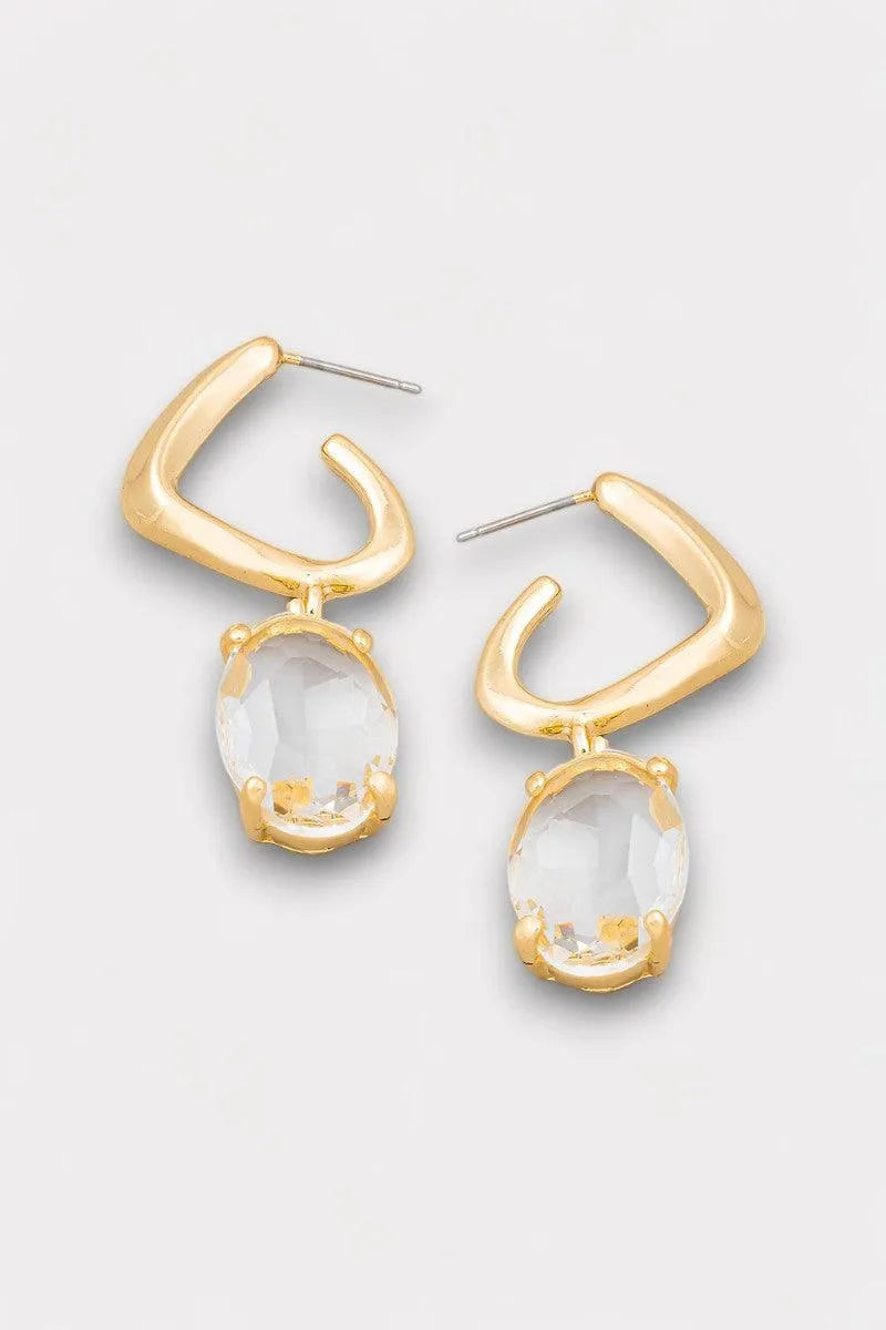 Oval Crystal Drop Hoop Earrings - Tasha Apparel Wholesale