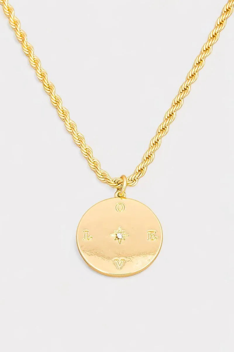 Love Letters Coin Pendant Rope Chain Necklace - Tasha Apparel Wholesale