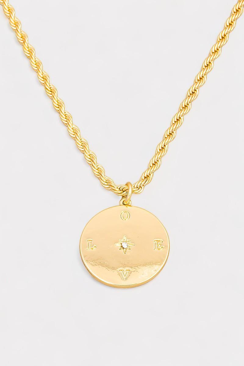 Love Letters Coin Pendant Rope Chain Necklace - Tasha Apparel Wholesale