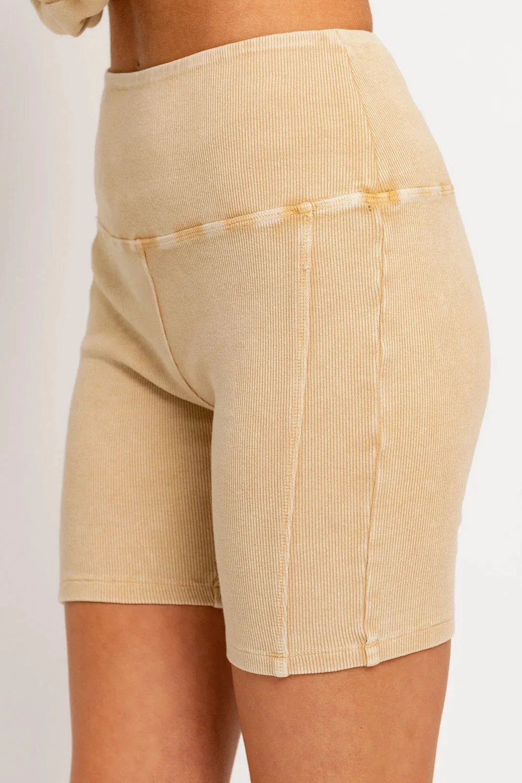 Mineral Wash Ribbed Tummy Control Biker Basic Shorts - Tasha Apparel Wholesale