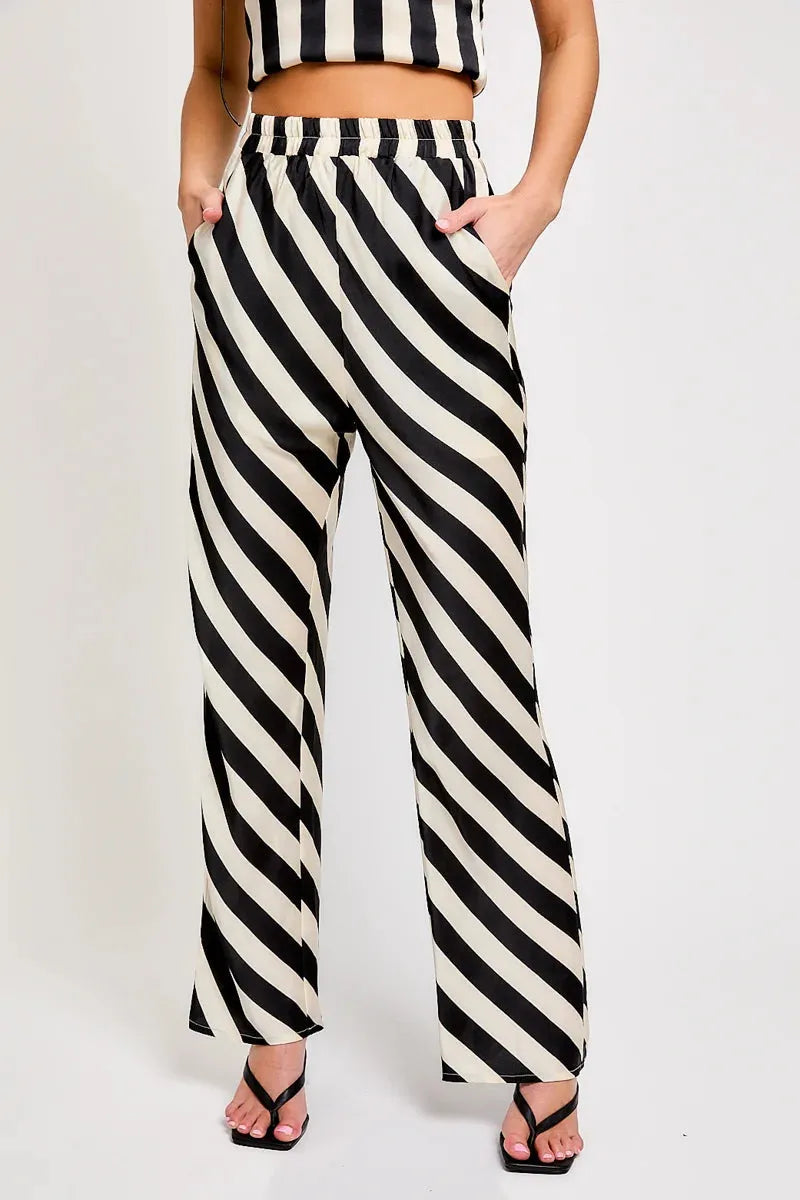 High Waist Side pocket Striped Dressy Pants - Tasha Apparel Wholesale