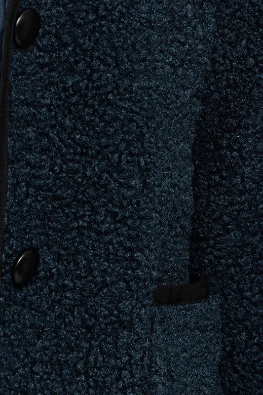 Sherpa Collard Front Pocket Button Closure Jacket - Tasha Apparel Wholesale