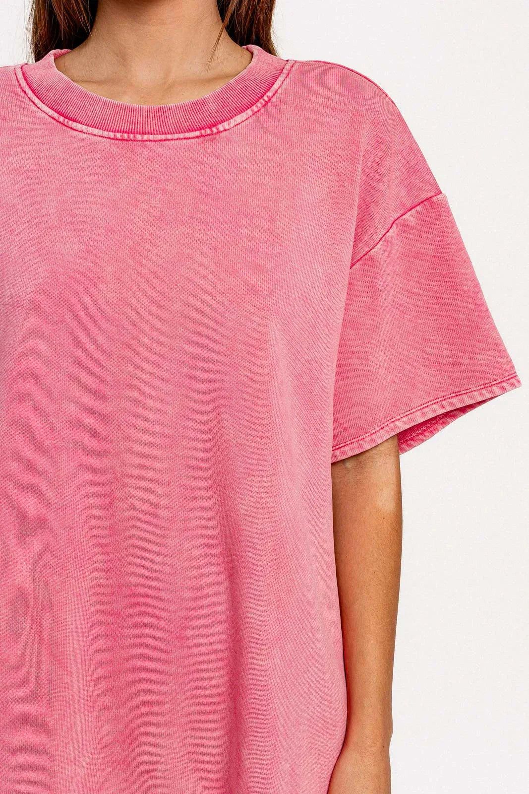 Short Sleeve Crew Neck Washed Oversized Basic Tunic Top - Tasha Apparel Wholesale