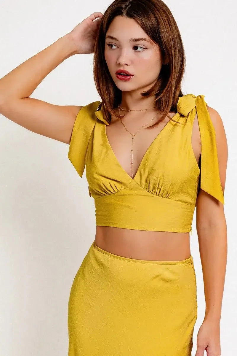 V-Neck back Tie Crop Top & Bias Maxi Skirt Set - Tasha Apparel Wholesale