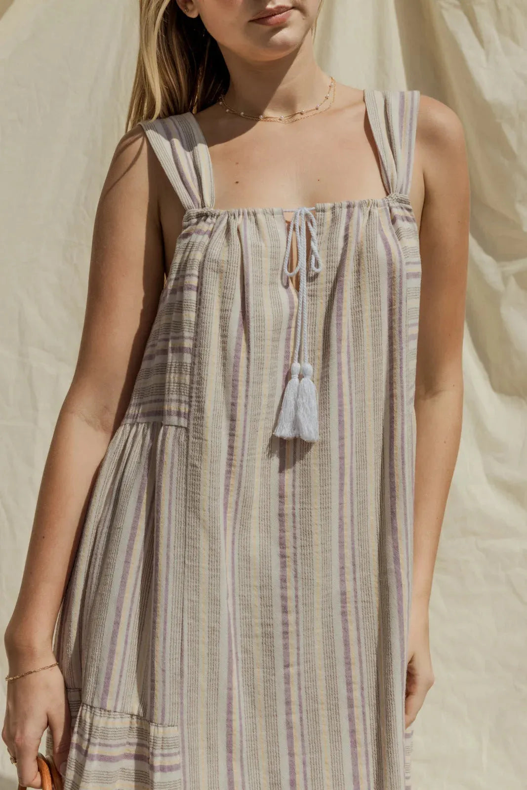 Yarn Dye Stripe Tiered Mini Dress - Tasha Apparel Wholesale
