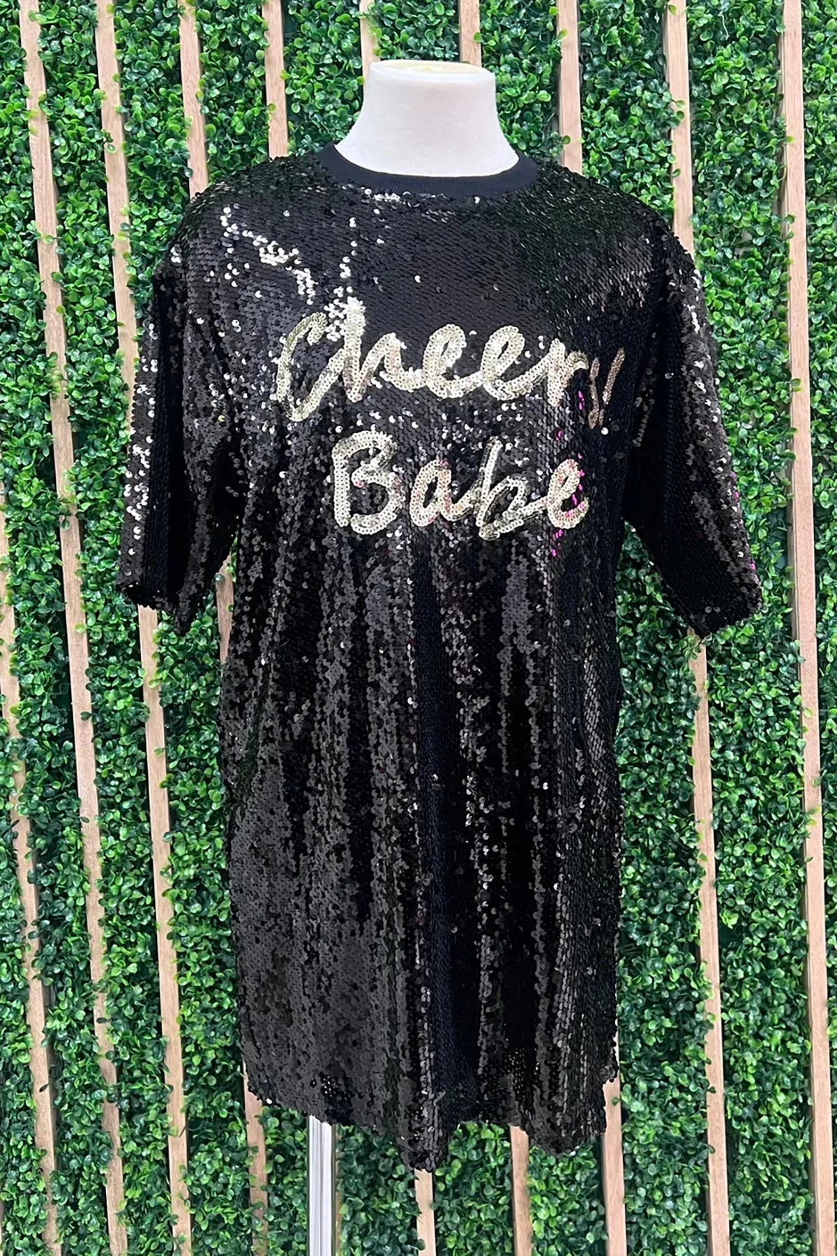 "Cheers Babe" Sequin T-Shirt Mini Dress - Tasha Apparel Wholesale