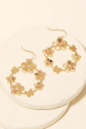 Circle Flower Butterfly Rhinestone Filigree Earrings - Tasha Apparel Wholesale