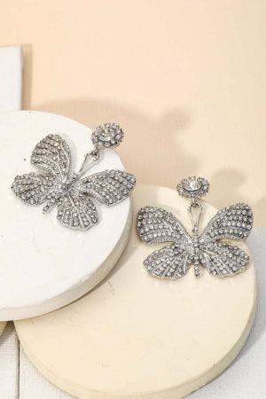 Rhinestone Clear Butterfly Earring - Tasha Apparel Wholesale
