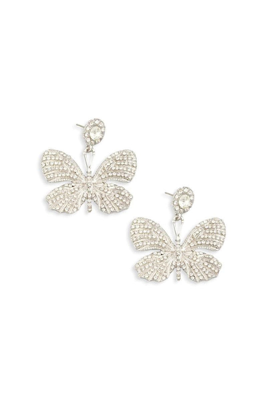 Rhinestone Clear Butterfly Earring - Tasha Apparel Wholesale
