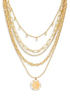5 Layer Chain Crystal Moon Medallion Necklace - Tasha Apparel Wholesale