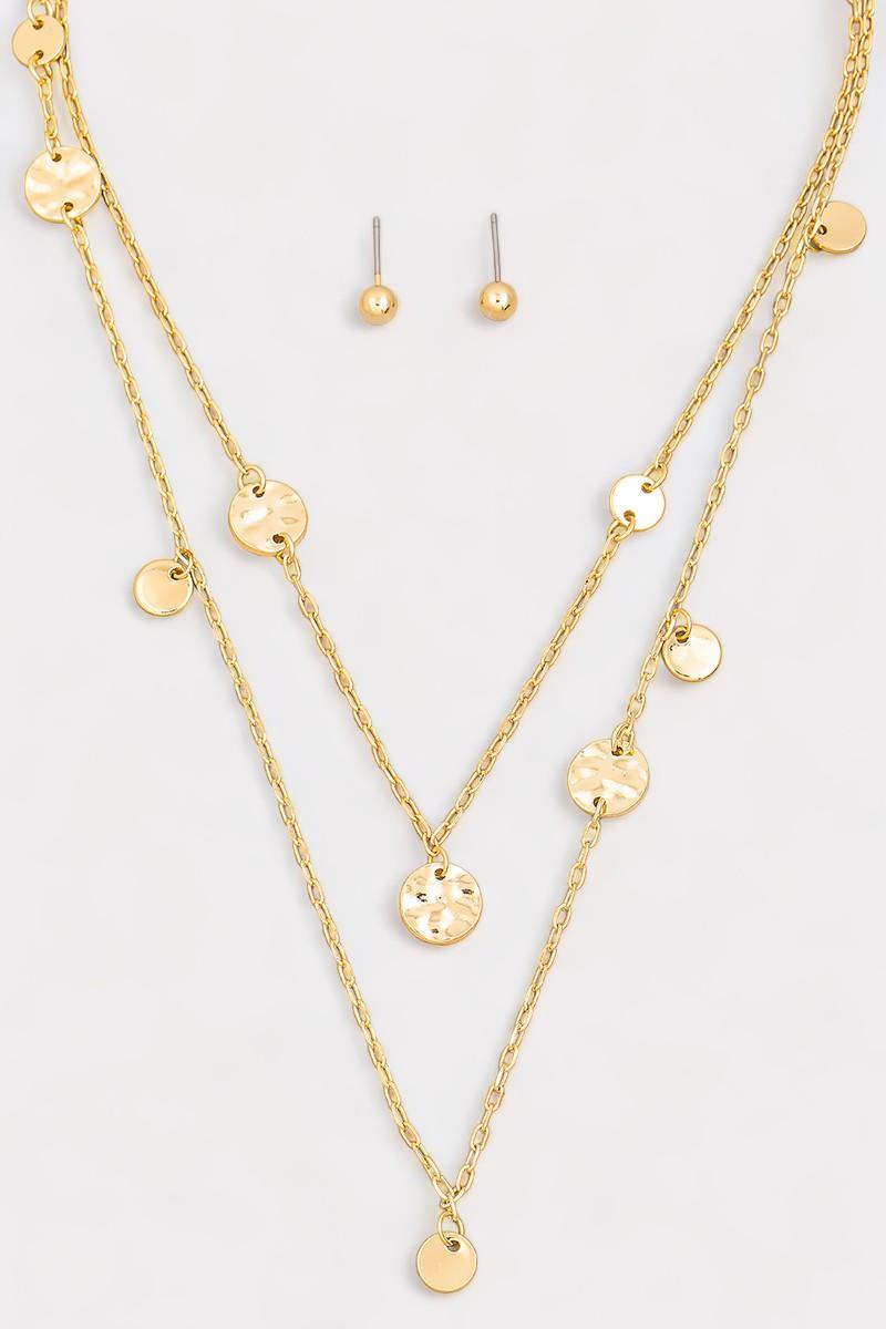 Layered Chain Coin Station Necklace Ball Earring Set - Tasha Apparel Wholesale