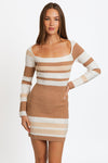 Long Sleeve Square Neck-Line Stripe Knit Dress - Tasha Apparel Wholesale