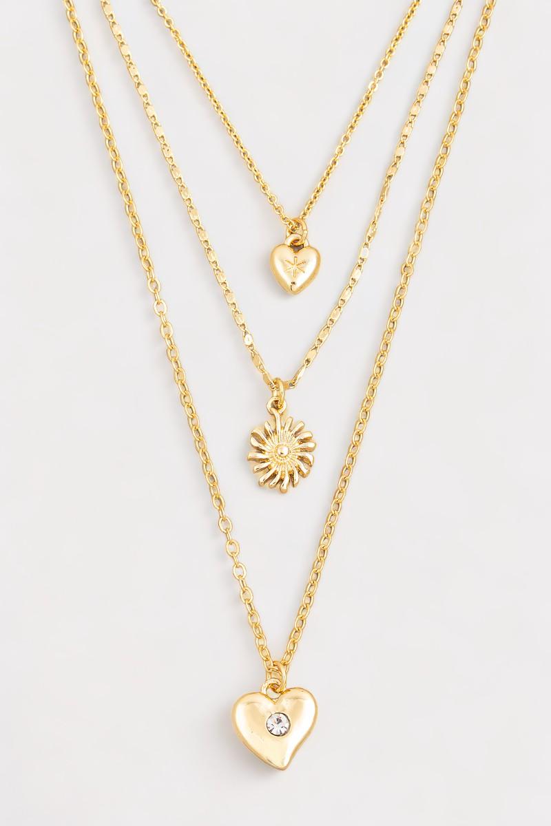 Three Layer Heart Star Pendant Necklace - Tasha Apparel Wholesale