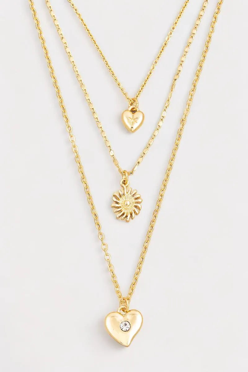 Three Layer Heart Star Pendant Necklace - Tasha Apparel Wholesale