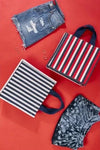 Navy Blue White Striped Structured Fashionable Tote Bag 
