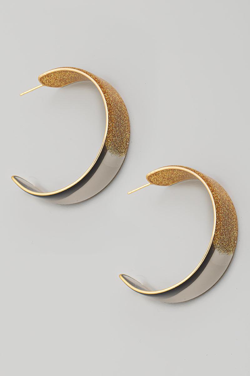 Glitter Gold Flat Acrylic Hoop Earrings - Tasha Apparel Wholesale