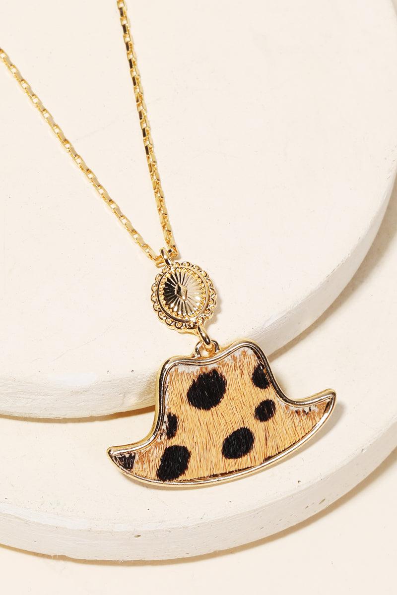 Animal Print Leather Cowboy Hat Pendant Necklace - Tasha Apparel Wholesale