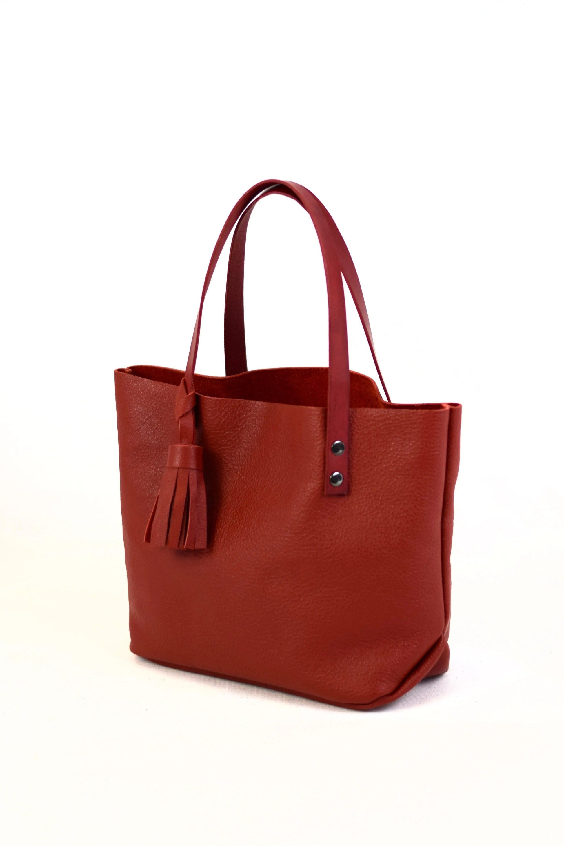 Red Chic Mini Tote Bag With Brown Leather Handles - Tasha Apparel Wholesale