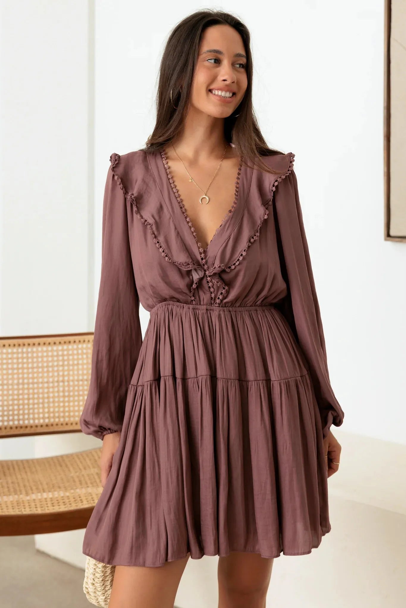 satin balloon dress ASOS DESIGN Curve satin balloon sleeve high neck maxi dress in mocha