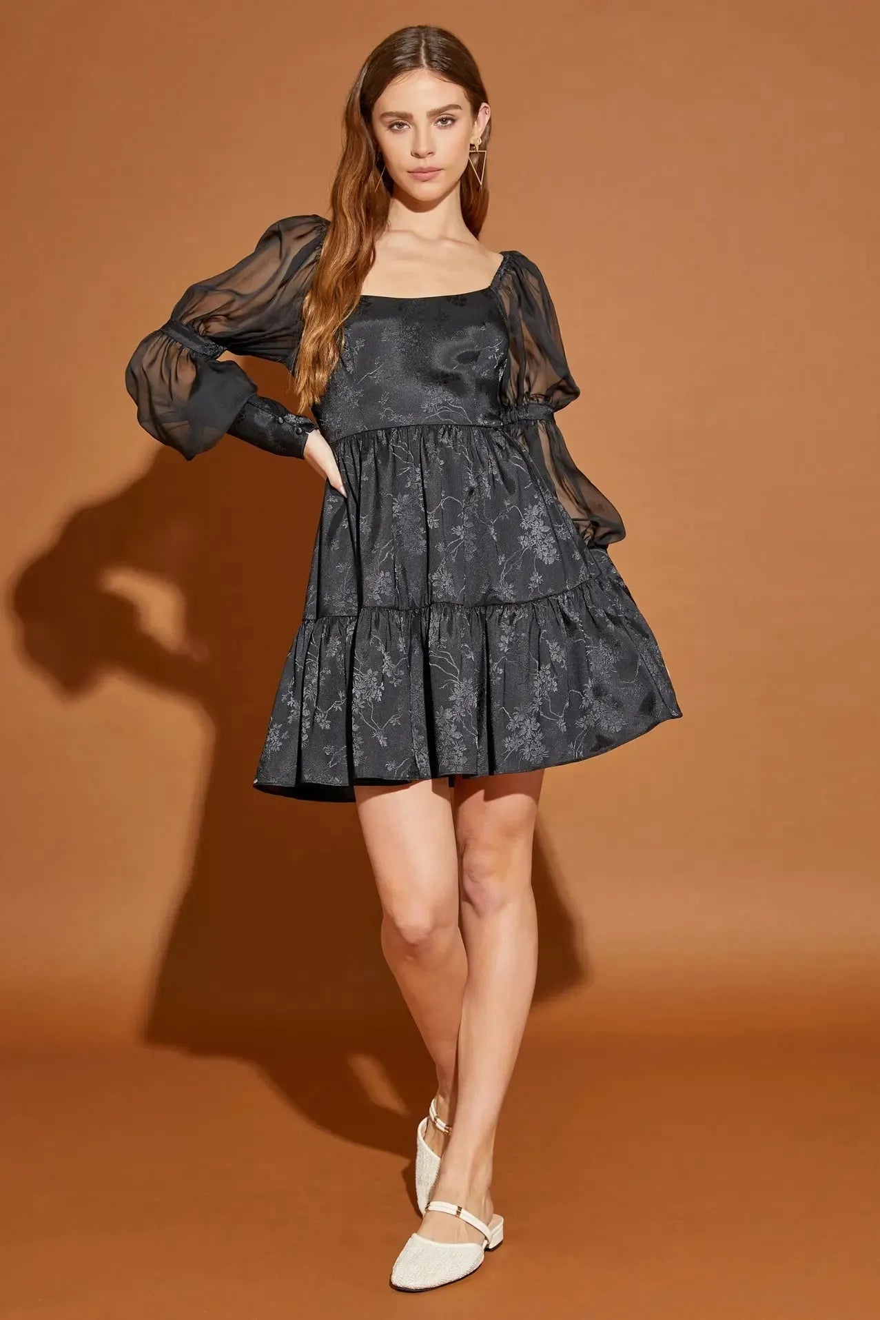 Romantic Floral Puff Sleeve Back Ribbon Tiered Dress - Tasha Apparel Wholesale