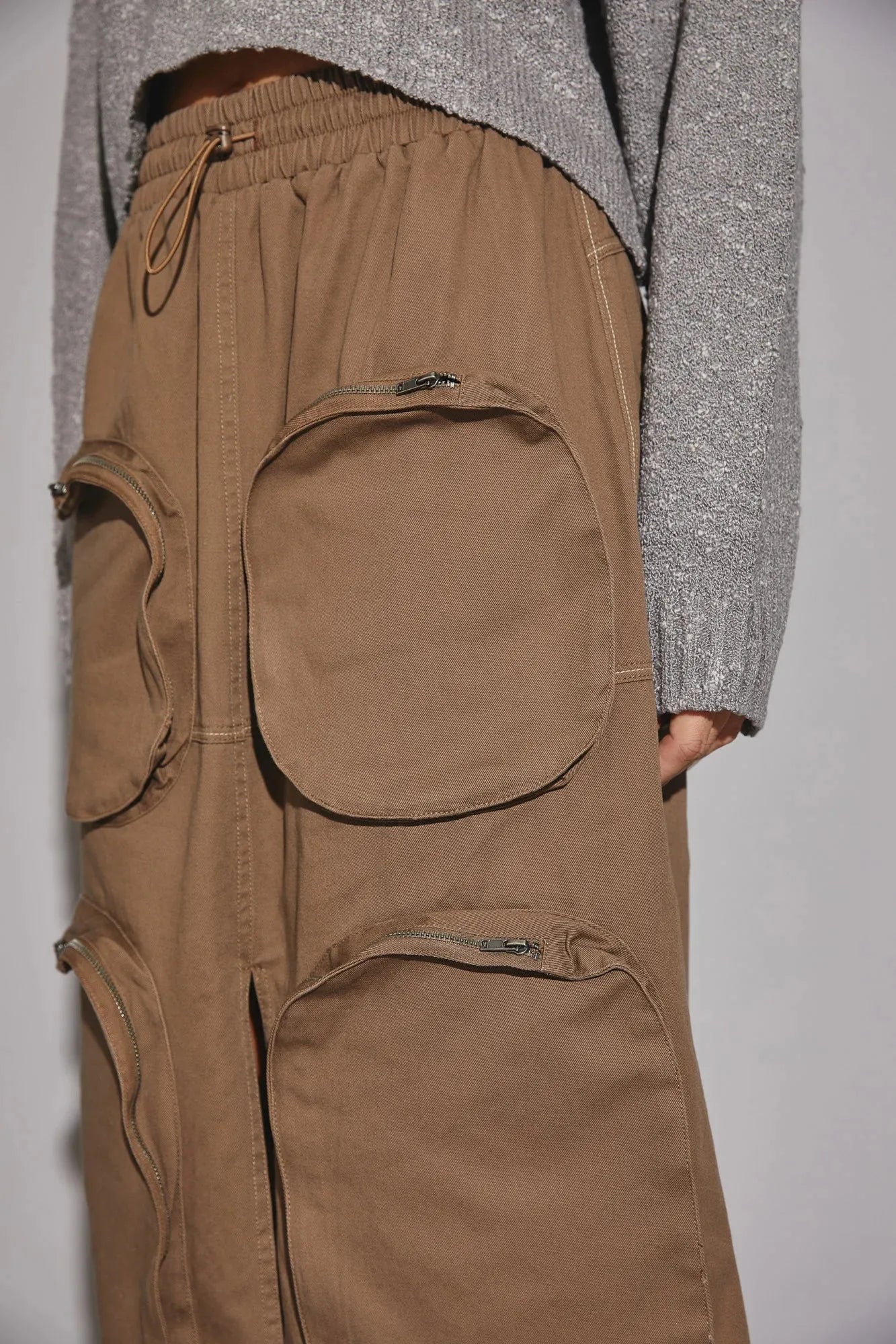 Utility Pockets Front Slit Drawstring Waist Midi Skirt - Tasha Apparel Wholesale