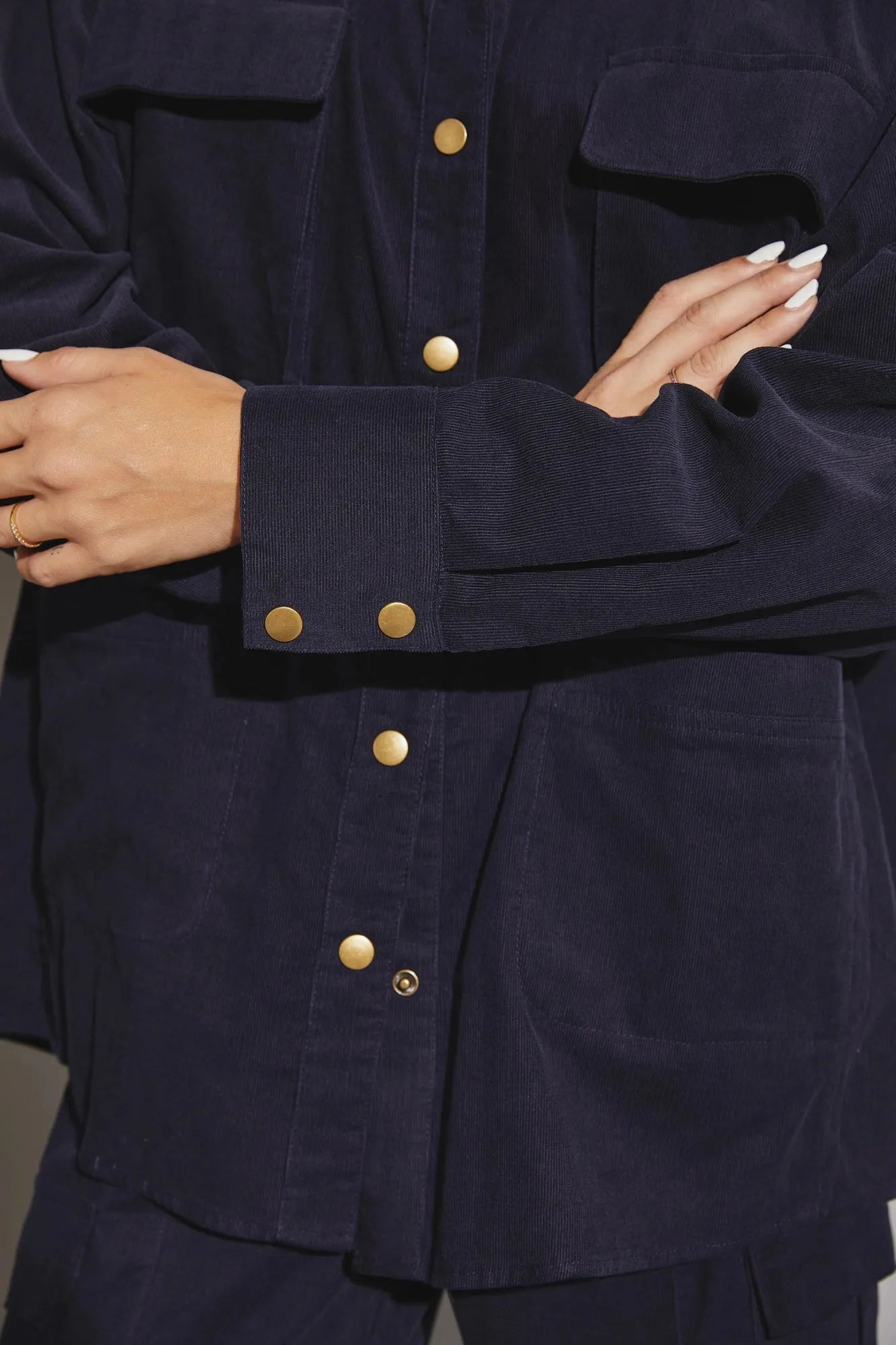 Oversize Long Sleeve Front Pocket Corduroy Shirt - Tasha Apparel Wholesale