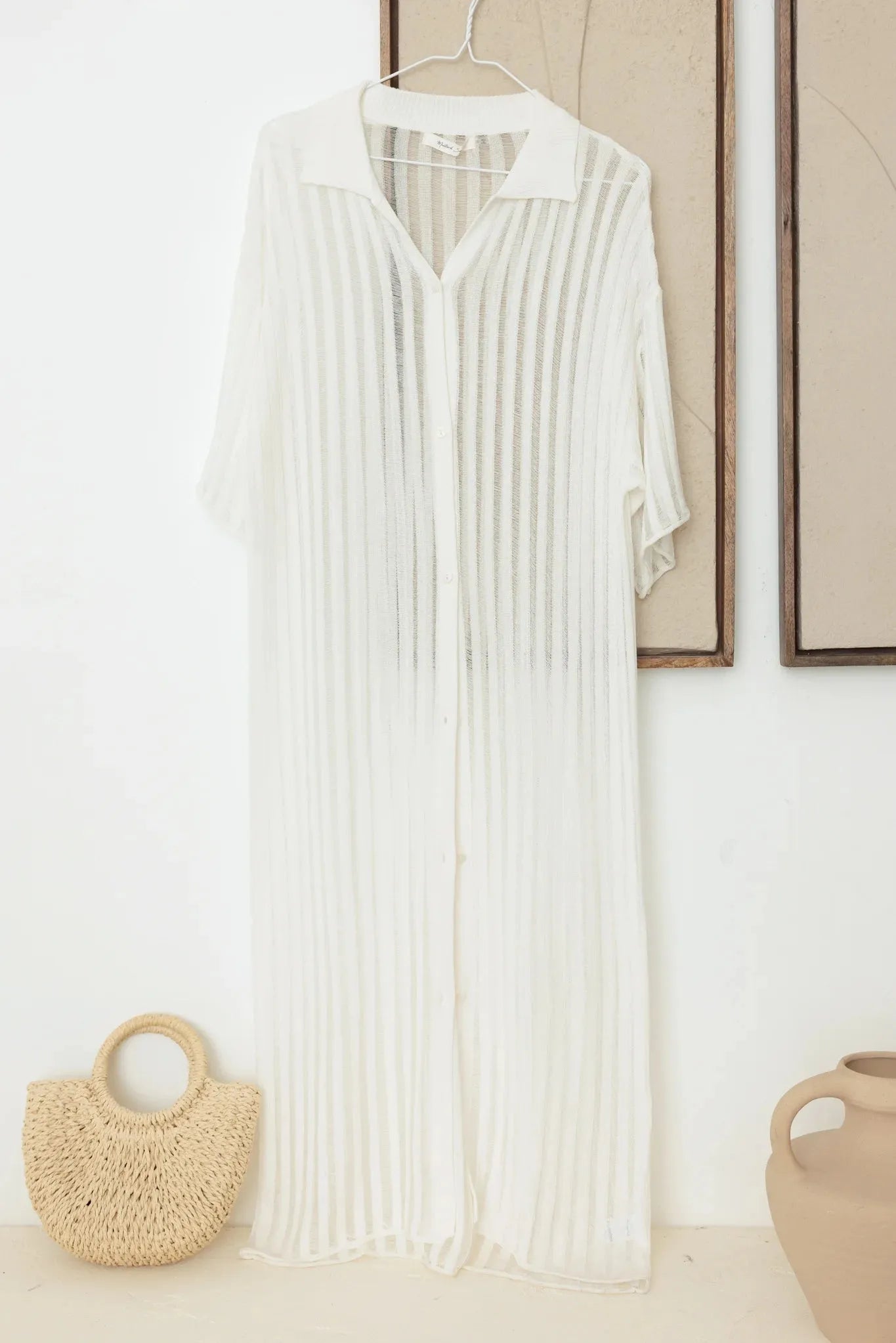 Lightweight Button Down Collar Sheer Duster Cover Up - Tasha Apparel Wholesale