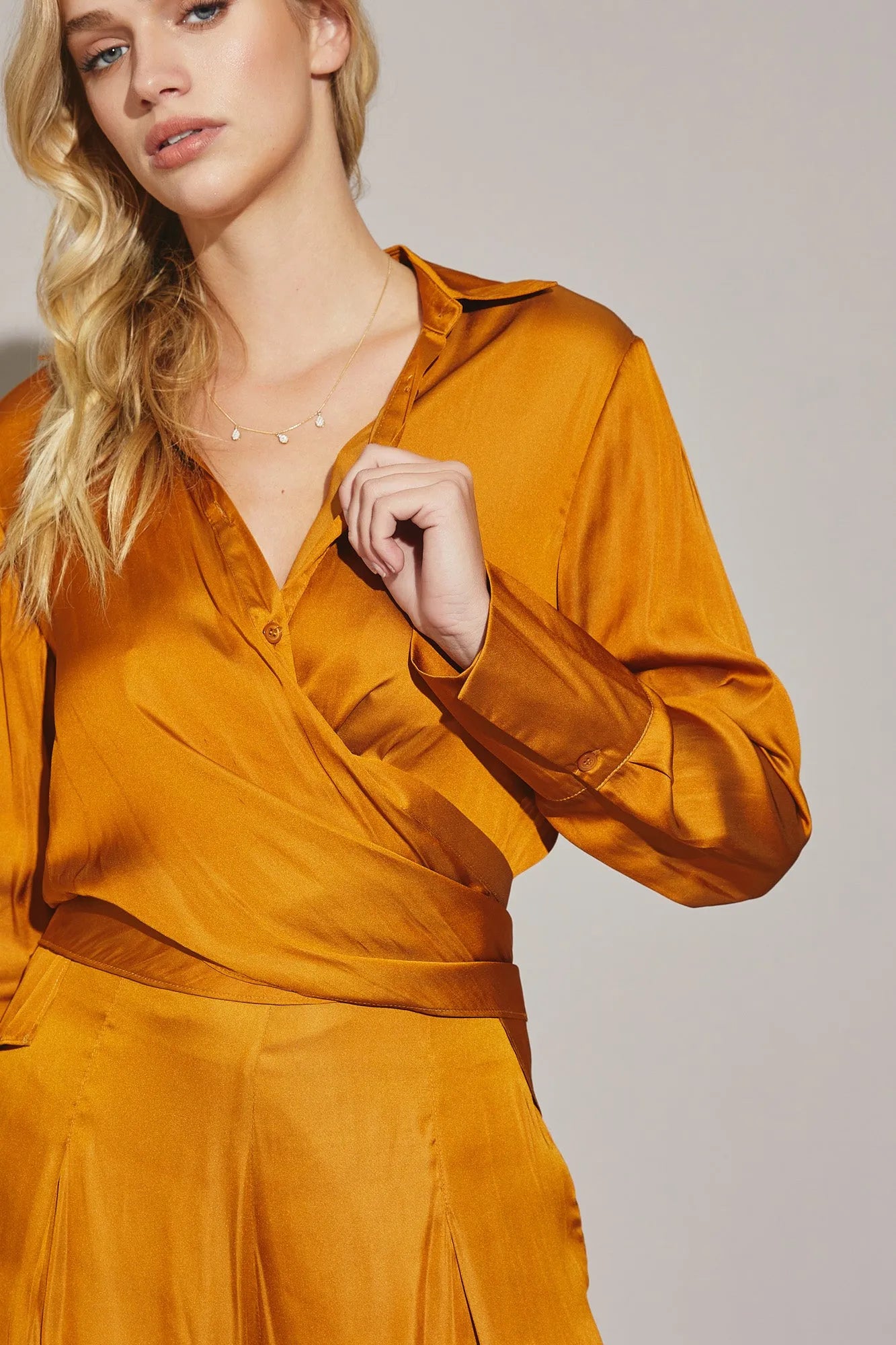 Satin Cross Wrap Tie Back Shirt - Tasha Apparel Wholesale