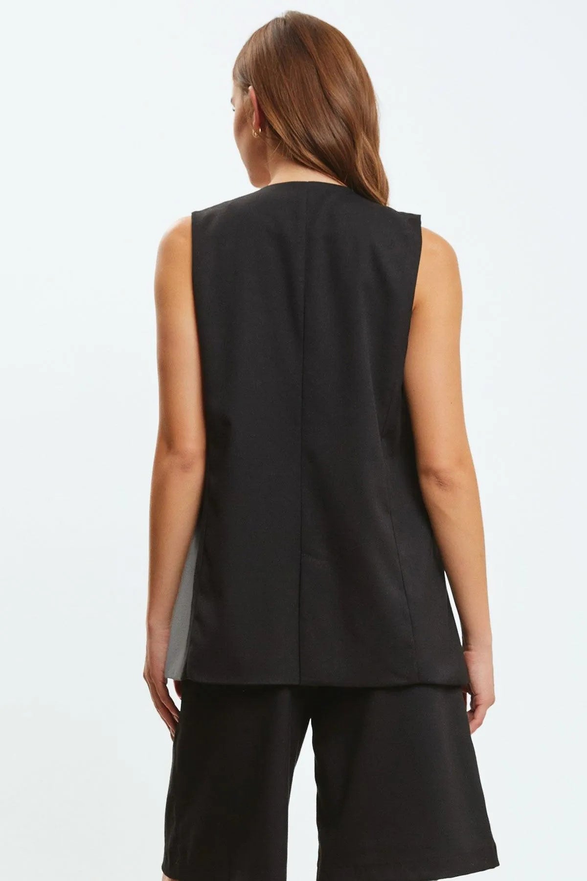 Oversized One-Button V-Neck Vest Top - Tasha Apparel Wholesale