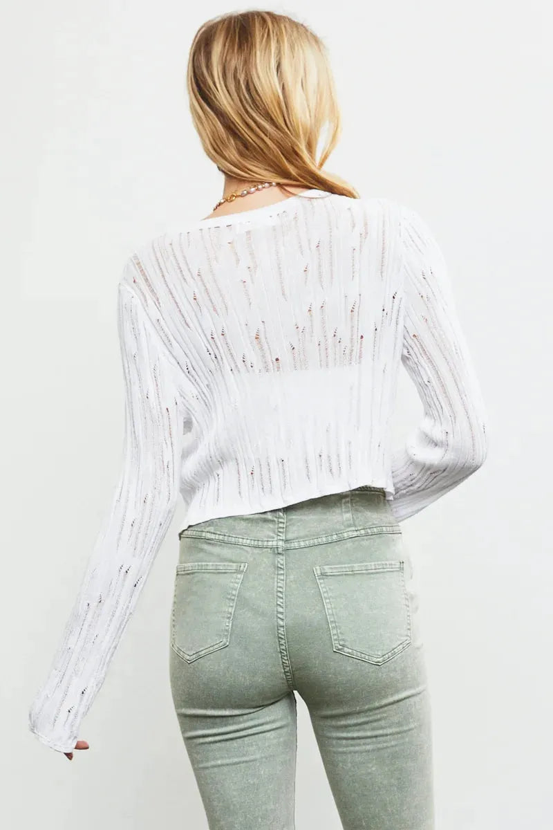 Open Two Front Button Crop Knit Cardigan - Tasha Apparel Wholesale