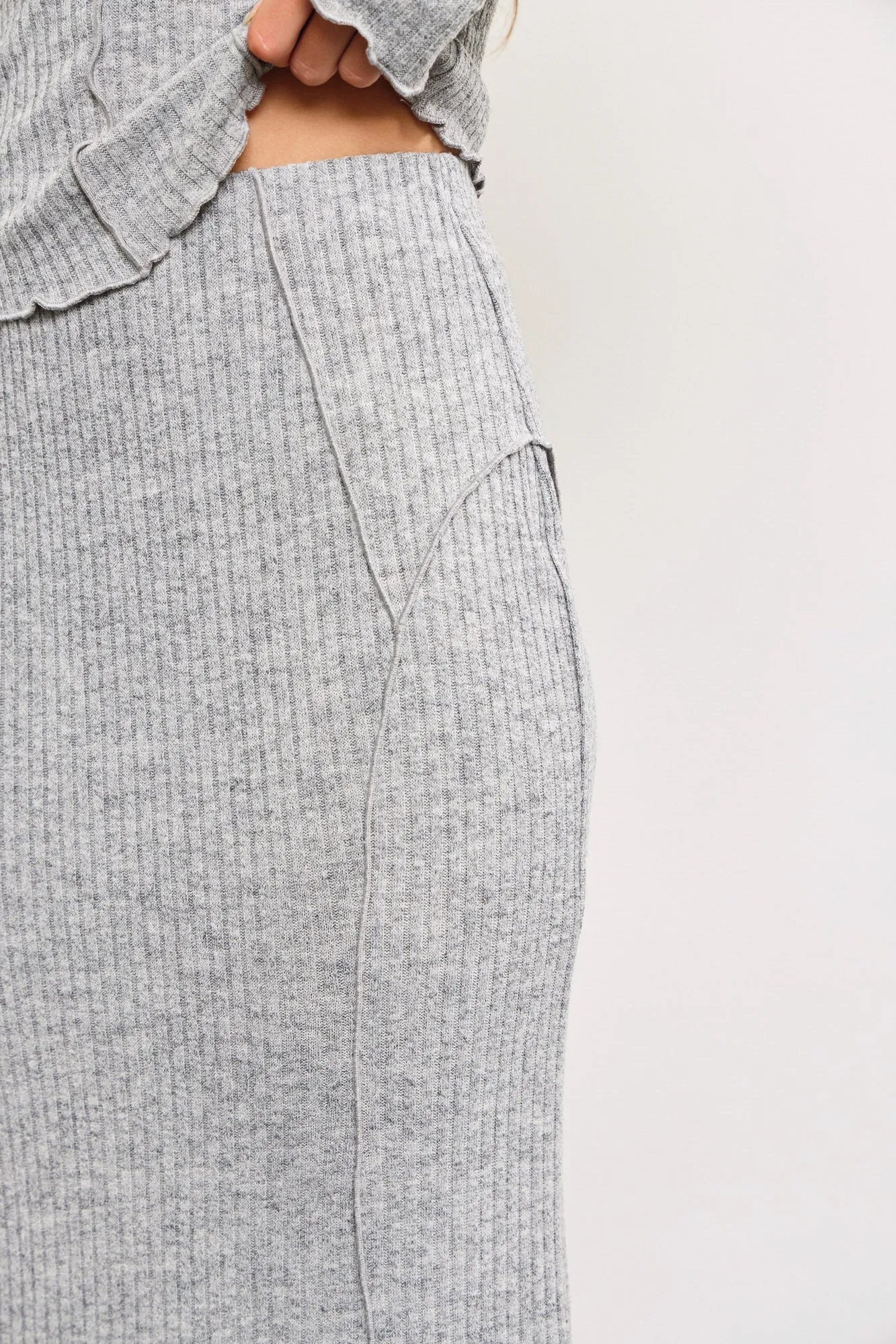 Ribbed Textured Knit Ruffle Hem Maxi Skirt - Tasha Apparel Wholesale