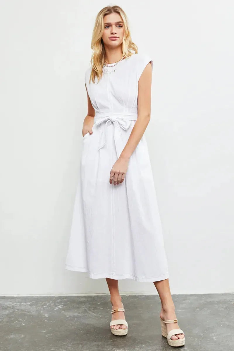 Stitch Self Tie Back Zipper Sleeveless Maxi Dress Stitch Self Tie Back Zipper Sleeveless Maxi Dress