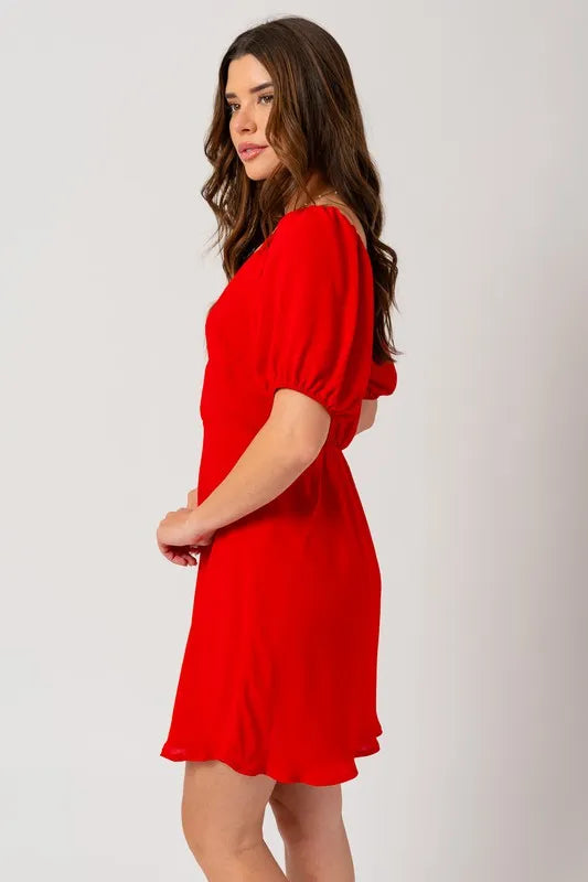 Short Puff Sleeve Wrap Mini Dress - Tasha Apparel Wholesale