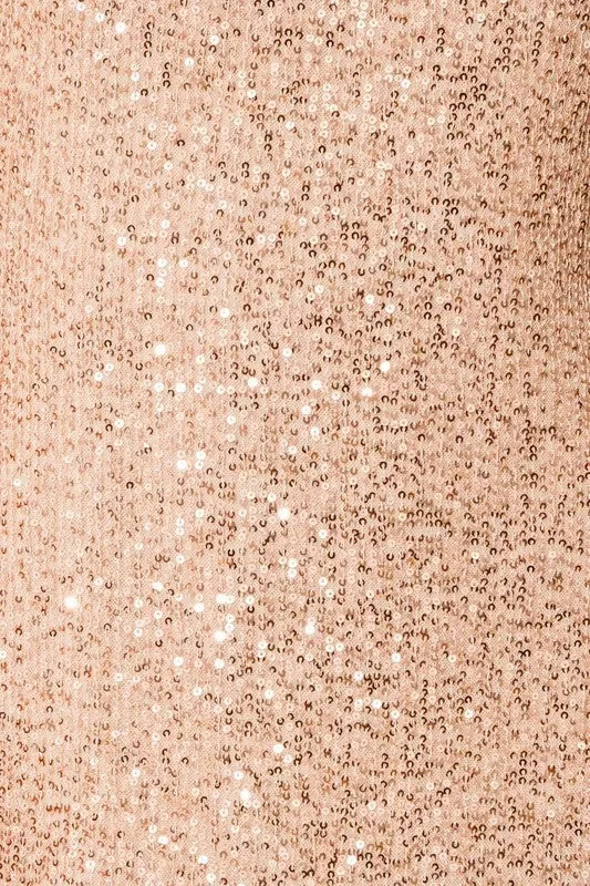 Champagne Gold Sequin Sleeveless High Neck Back Slit Midi Holiday Dress - Tasha Apparel Wholesale