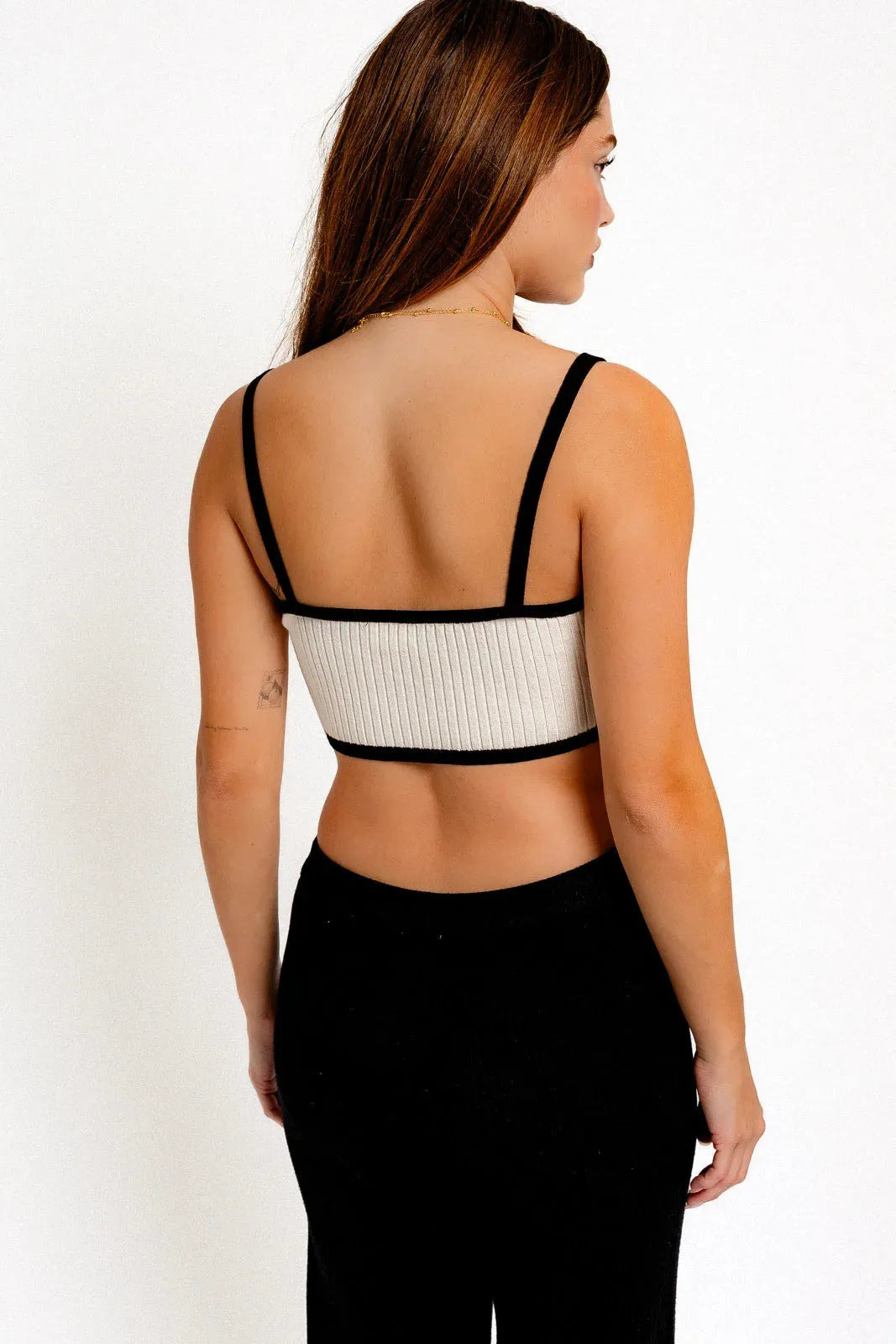 Ribbed Contrast Sleeveless Sweater Knit Crop Top - Tasha Apparel Wholesale